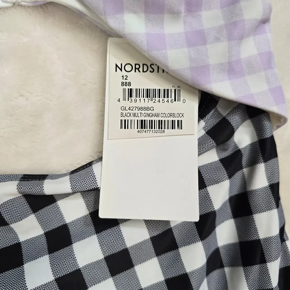 Nordstrom Gingham Print Cutout One-Piece Swimsuit size 12 Youth NWT